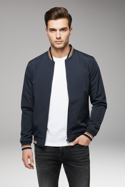Men's Bomber Jacket Zipper Ribbed Black