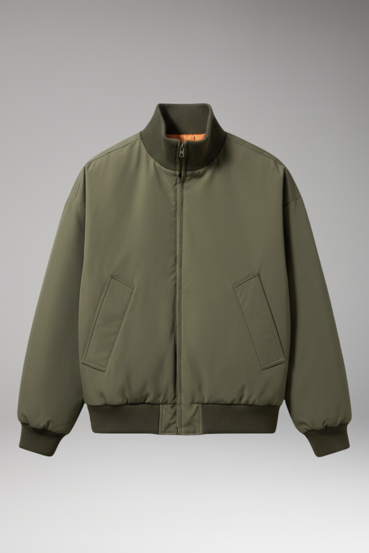 Men's Bomber Jacket High Collar Side Pockets - Vonnera