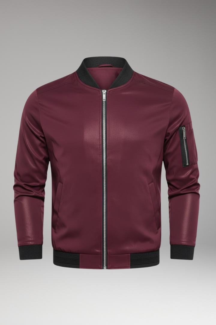 Men's Bomber Jacket Metallic Front Zipper - Vonnera