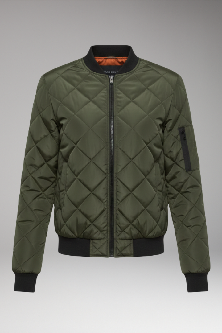 Men's Padded Bomber Jacket Ribbed Cotton Black - Vonnera