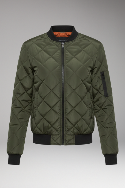 Men's Padded Bomber Jacket Ribbed Cotton Black - Vonnera