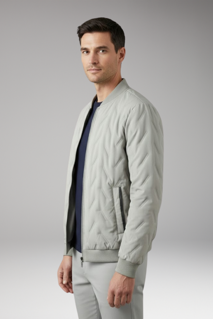 Men's Bomber Jacket Ribbed Collar Full Zip