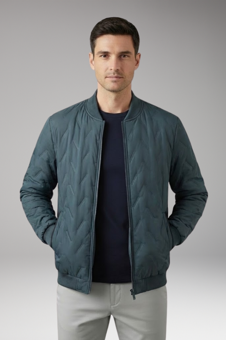 Men's Bomber Jacket Ribbed Collar Full Zip