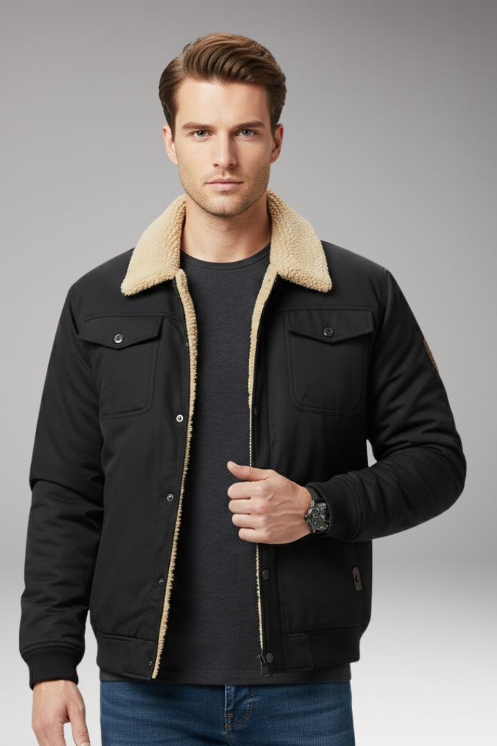 Men's Bomber Jacket Ribbed Cuffs Pockets
