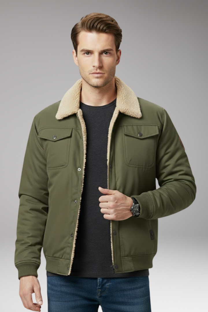 Men's Bomber Jacket Ribbed Cuffs Pockets