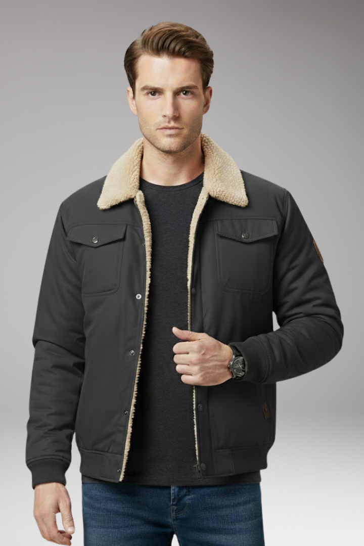 Men's Bomber Jacket Ribbed Cuffs Pockets