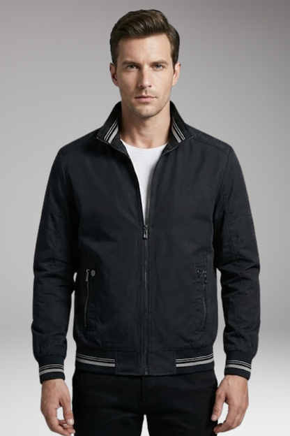 Men's Bomber Jacket Zippered Pockets Stand-Up Collar
