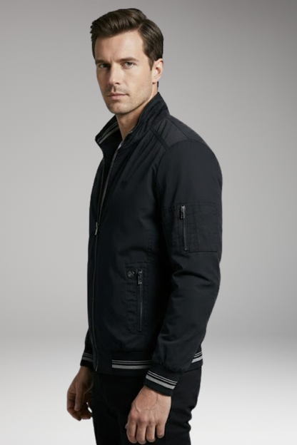 Men's Bomber Jacket Zippered Pockets Stand-Up Collar