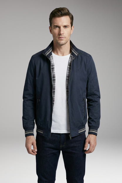 Men's Bomber Jacket Zippered Pockets Stand-Up Collar