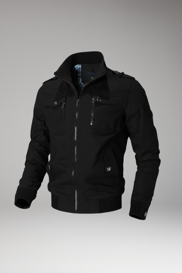 Men's Bomber Jacket Stand Collar Ribbed Hem - Vonnera