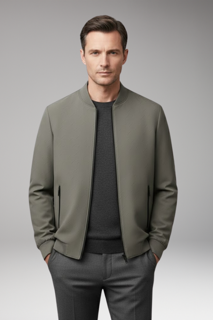 Men's Bomber Jacket Zip Closure Textured