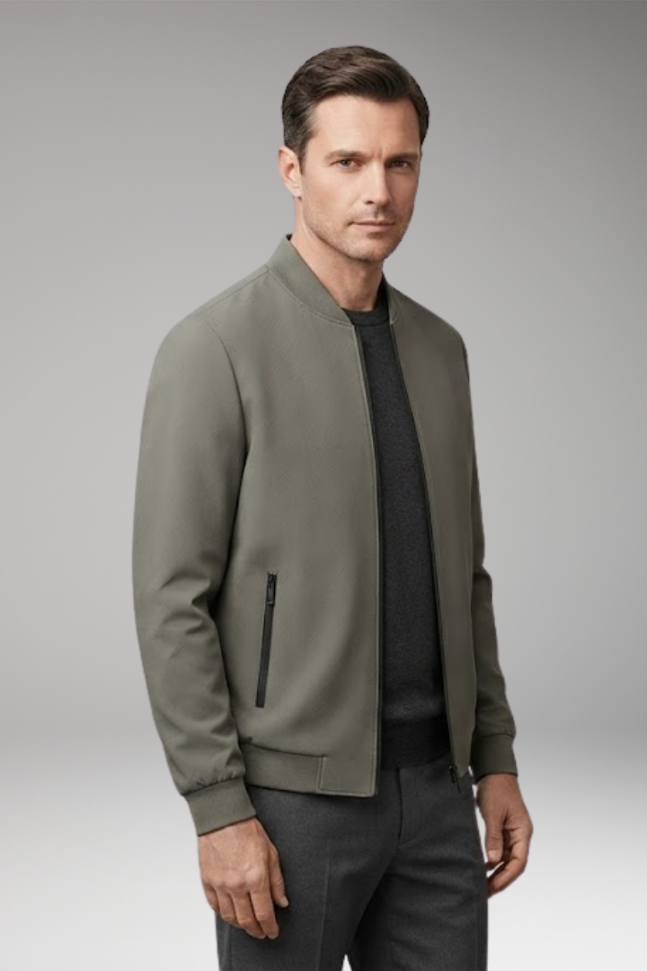 Men's Bomber Jacket Zip Closure Textured