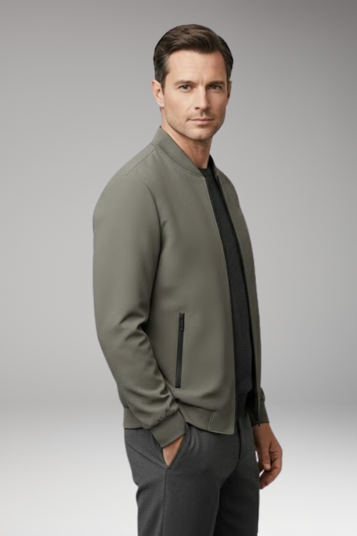 Men's Bomber Jacket Zip Closure Textured