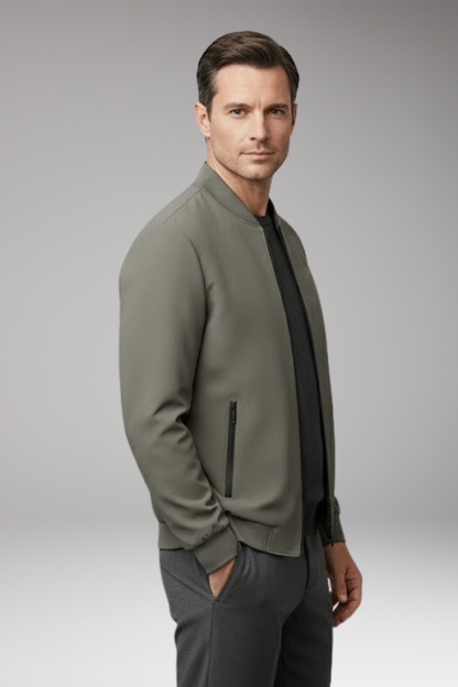 Men's Bomber Jacket Zip Closure Textured