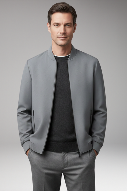 Men's Bomber Jacket Zip Closure Textured