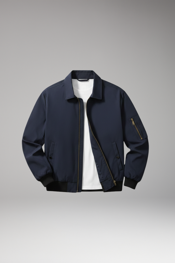 Men's Bomber Jacket Zipper Pockets Elastic Waistband - Vonnera