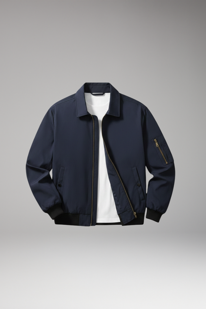 Men's Bomber Jacket Zipper Pockets Elastic Waistband - Vonnera