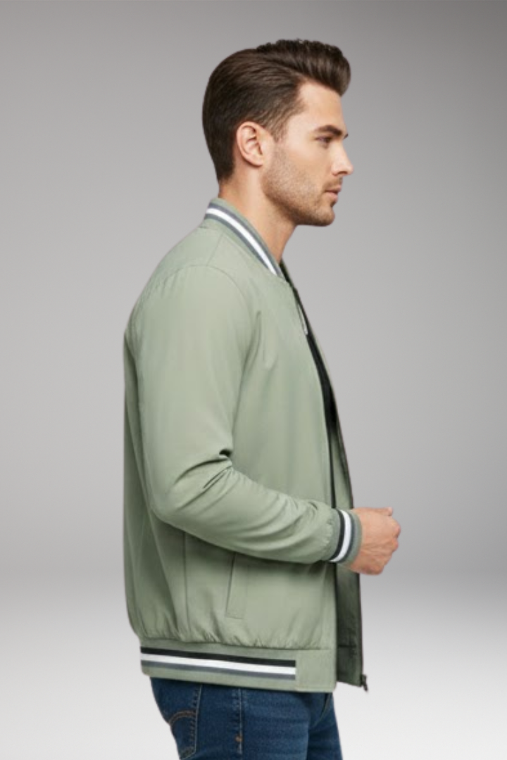 Men's Zipper Bomber Jacket Ribbed Sleeves