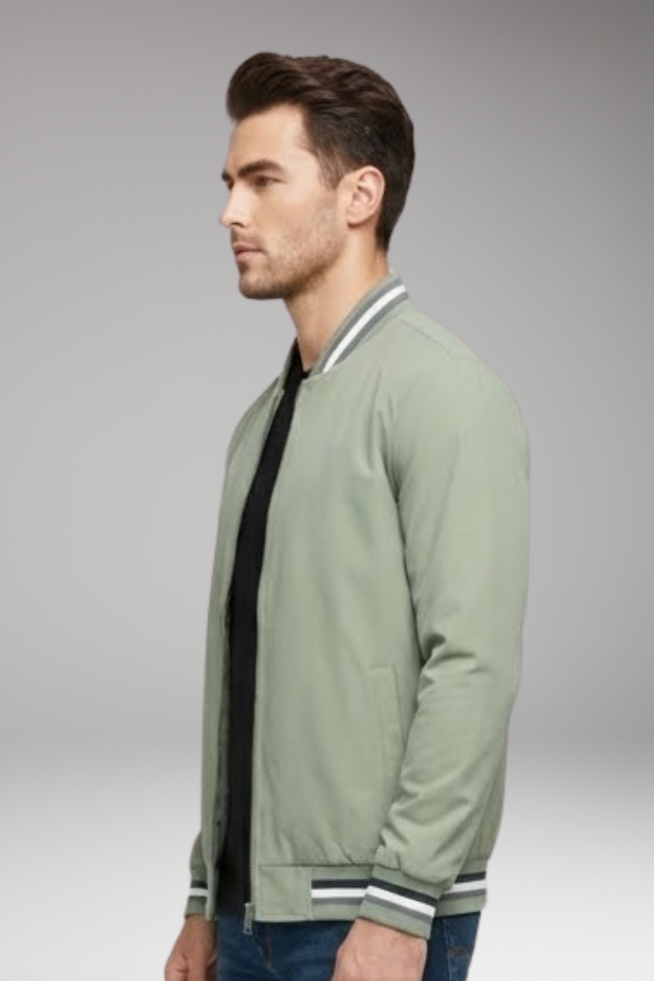 Men's Zipper Bomber Jacket Ribbed Sleeves