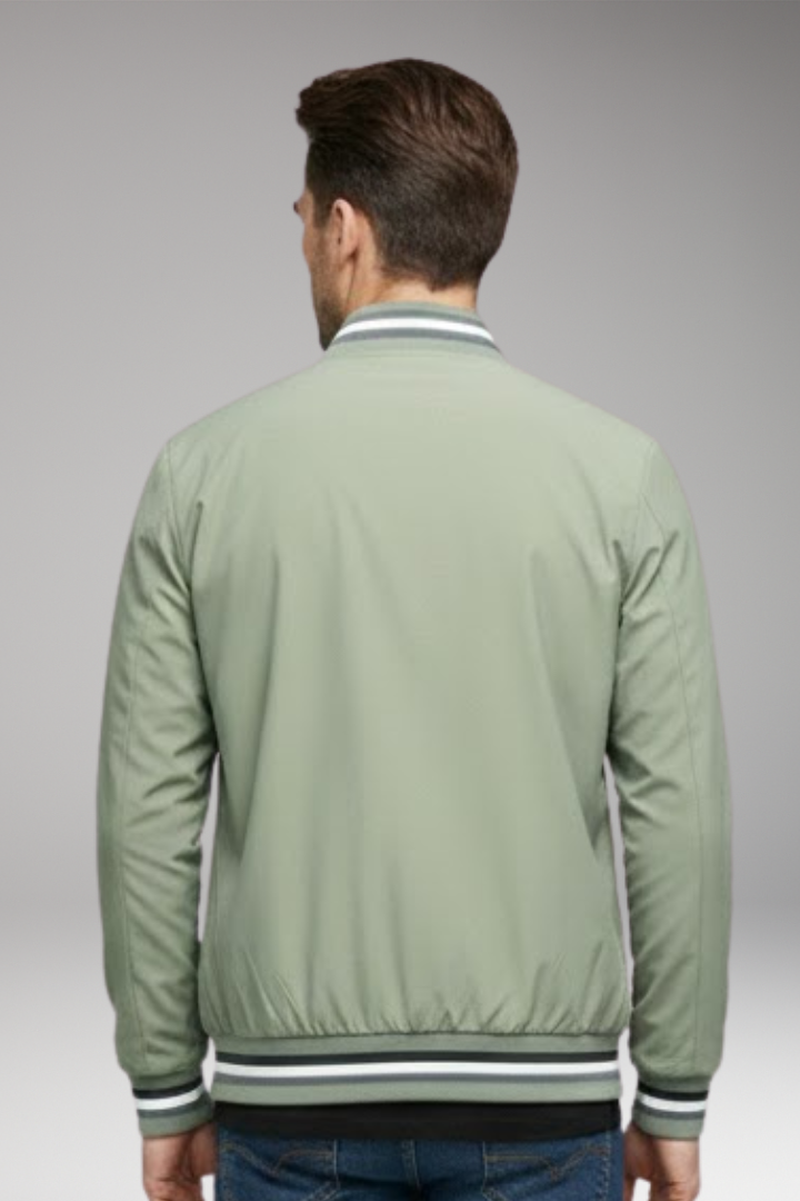 Men's Zipper Bomber Jacket Ribbed Sleeves
