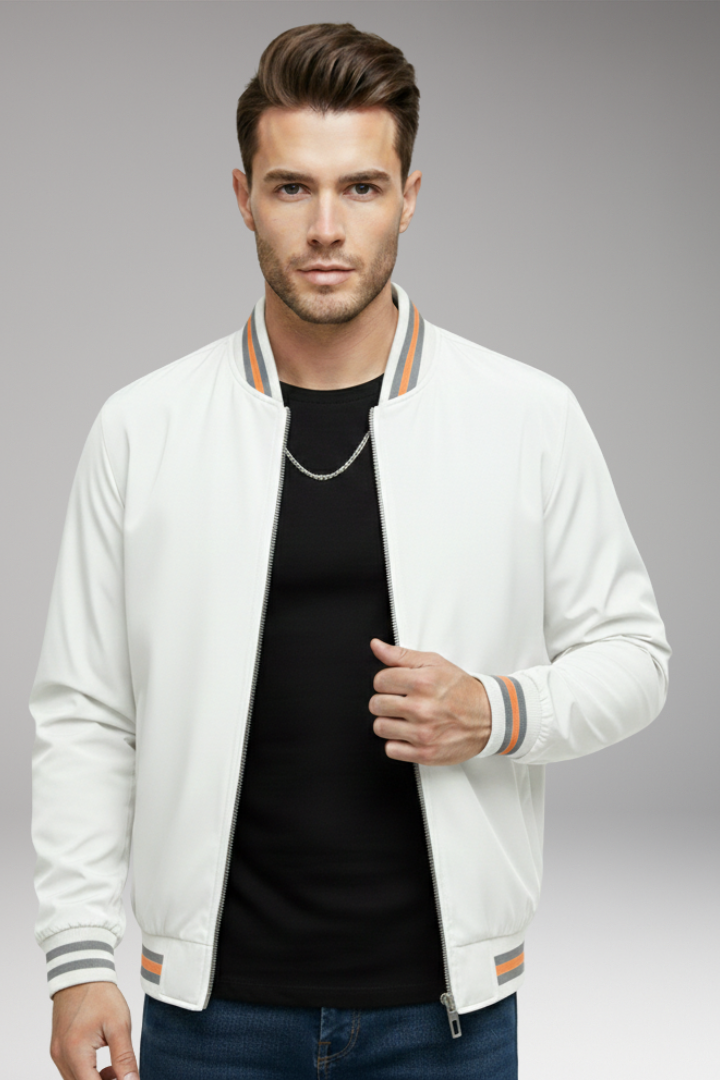 Men's Zipper Bomber Jacket Ribbed Sleeves