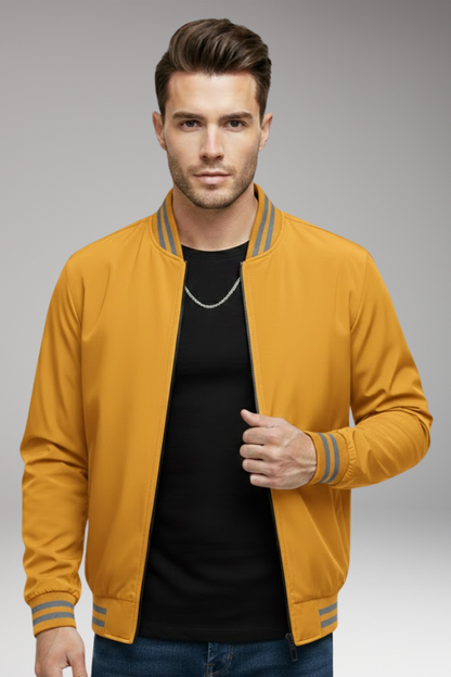 Men's Zipper Bomber Jacket Ribbed Sleeves