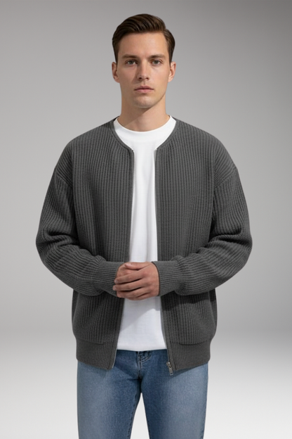 Men's Crew Neck Zip Cardigan Sweater