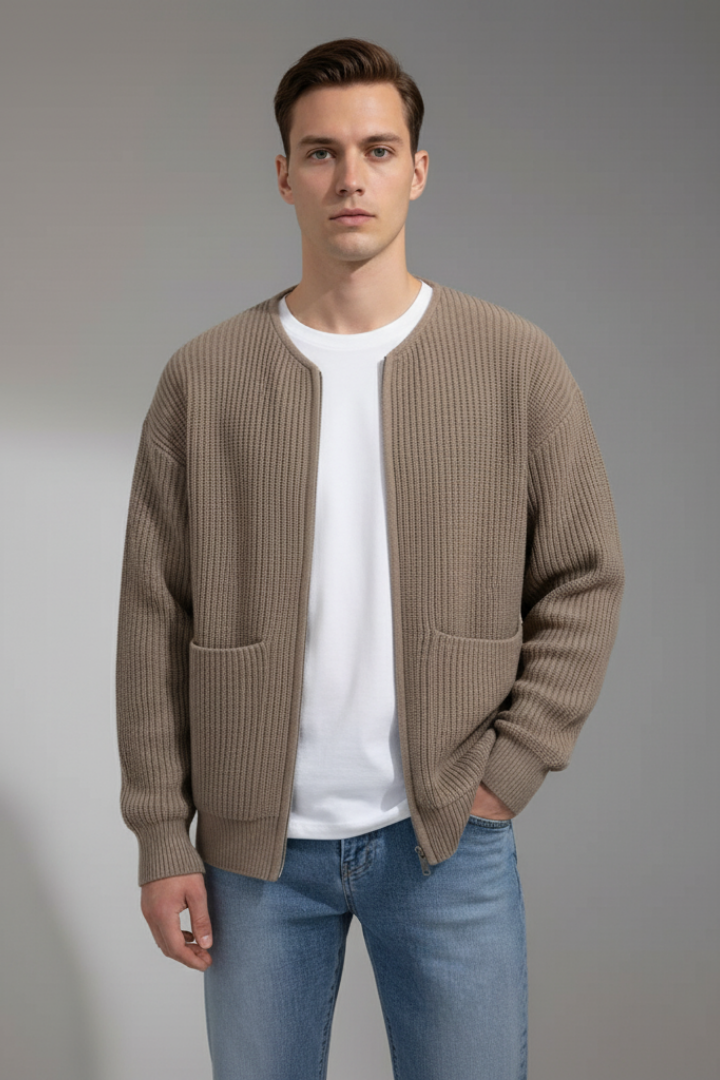 Men's Crew Neck Zip Cardigan Sweater