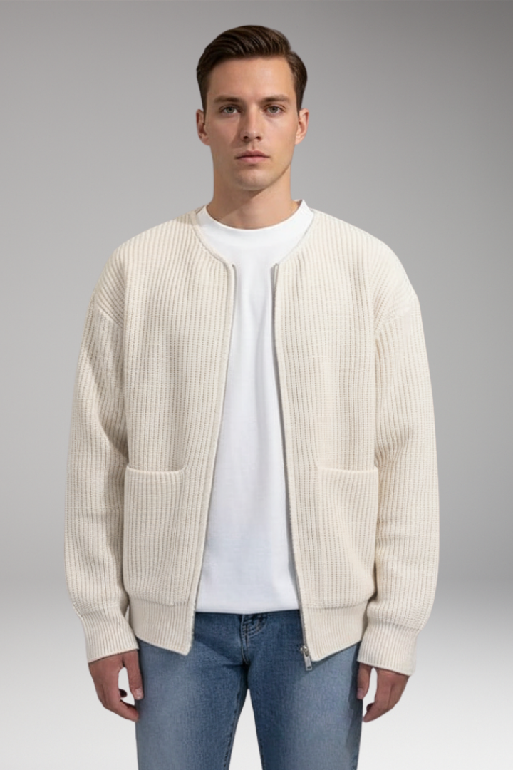 Men's Crew Neck Zip Cardigan Sweater