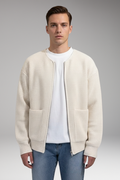 Men's Crew Neck Zip Cardigan Sweater