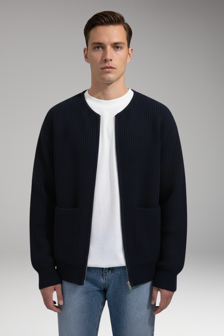 Men's Crew Neck Zip Cardigan Sweater