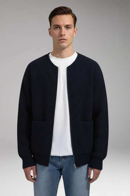 Men's Crew Neck Zip Cardigan Sweater