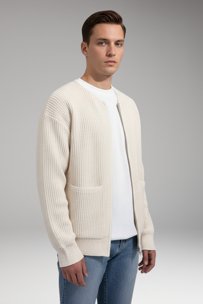 Men's Crew Neck Zip Cardigan Sweater