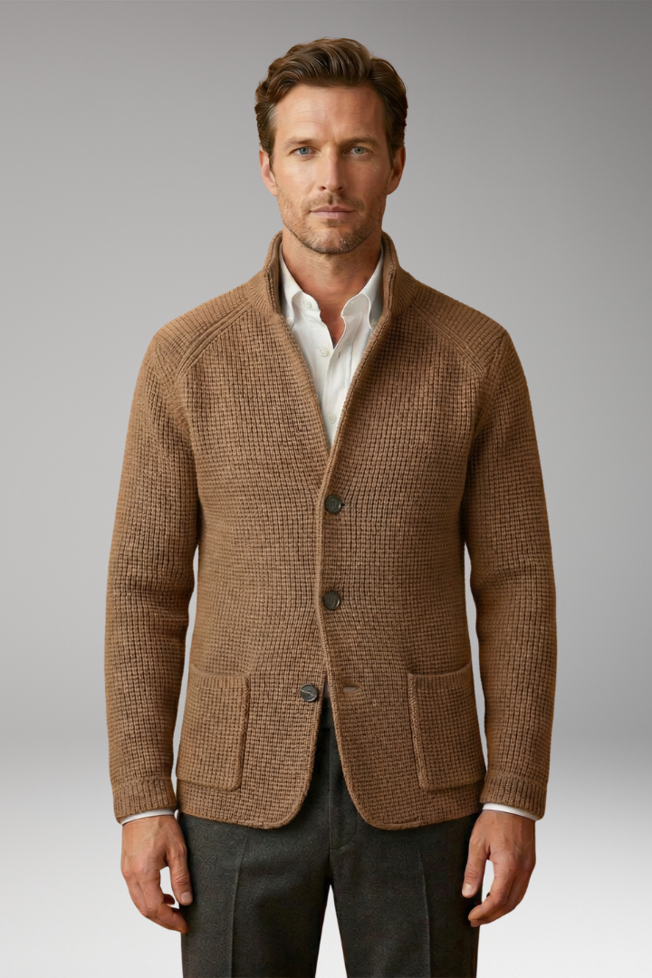 Men's Cardigan Sweater High Collar Side Pockets