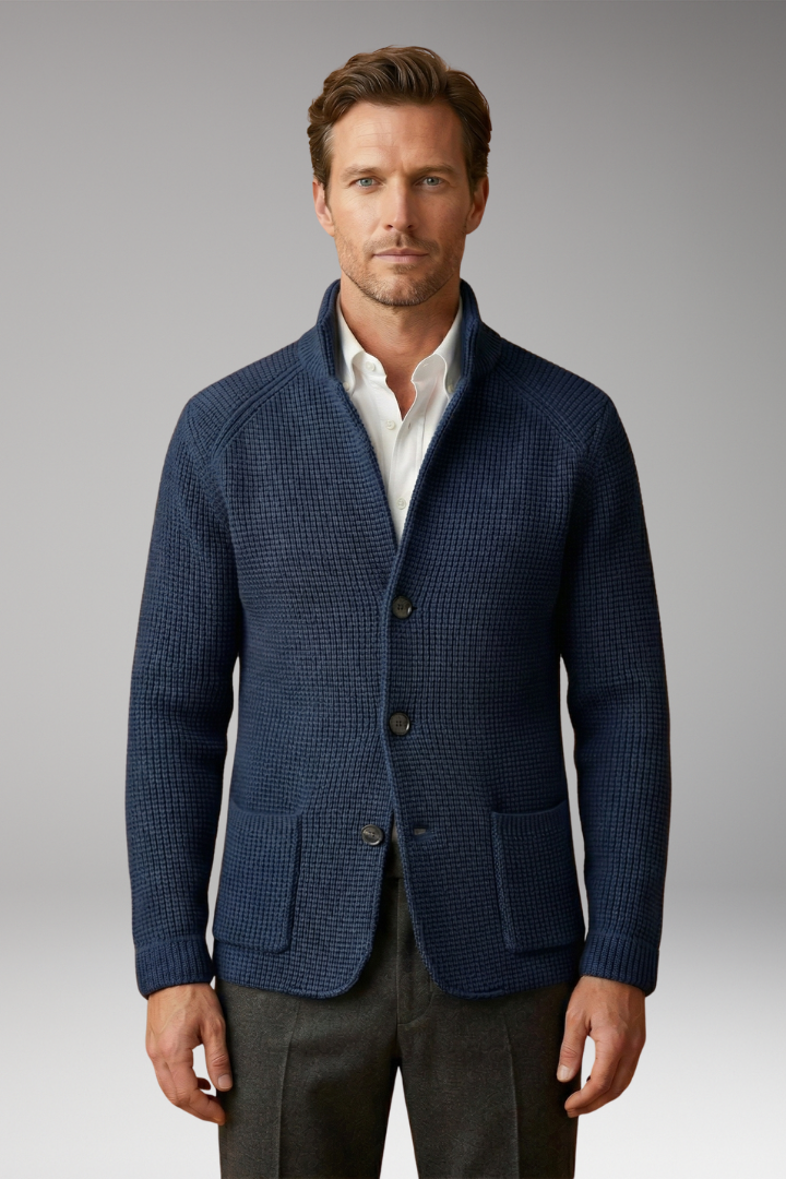 Men's Cardigan Sweater High Collar Side Pockets
