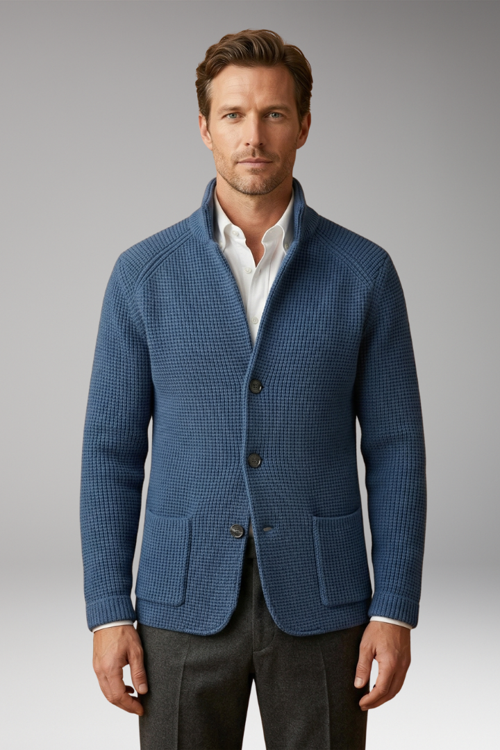 Men's Cardigan Sweater High Collar Side Pockets