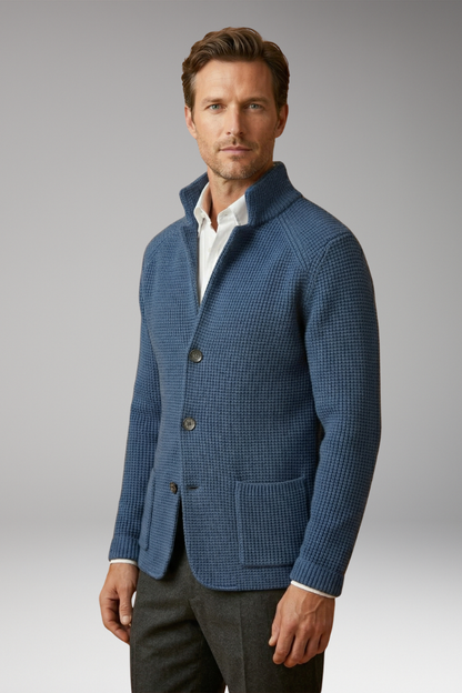 Men's Cardigan Sweater High Collar Side Pockets