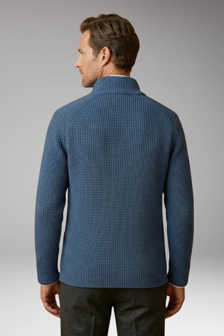 Men's Cardigan Sweater High Collar Side Pockets