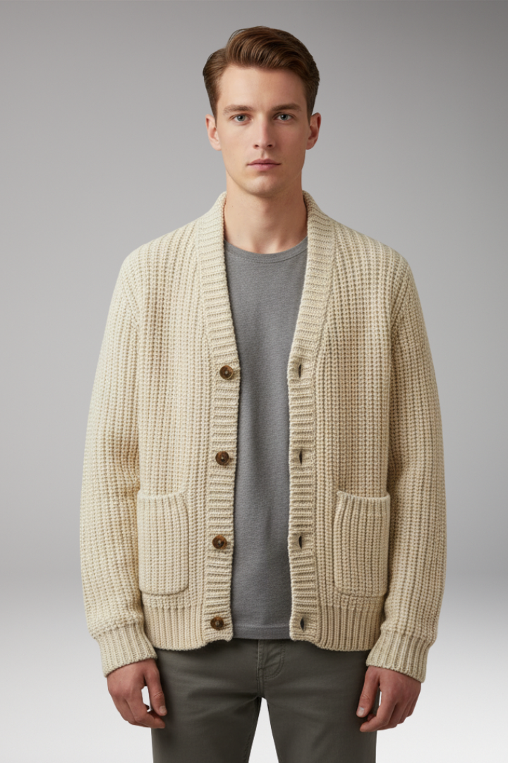 Men's Cardigan Sweater Stand Collar Pockets