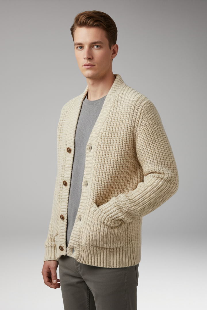 Men's Cardigan Sweater Stand Collar Pockets