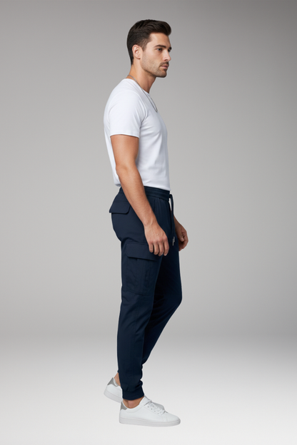 Men's Cargo Jogger Pants Elastic Drawstring Black