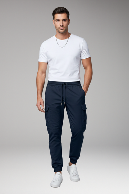 Men's Cargo Jogger Pants Elastic Drawstring Black