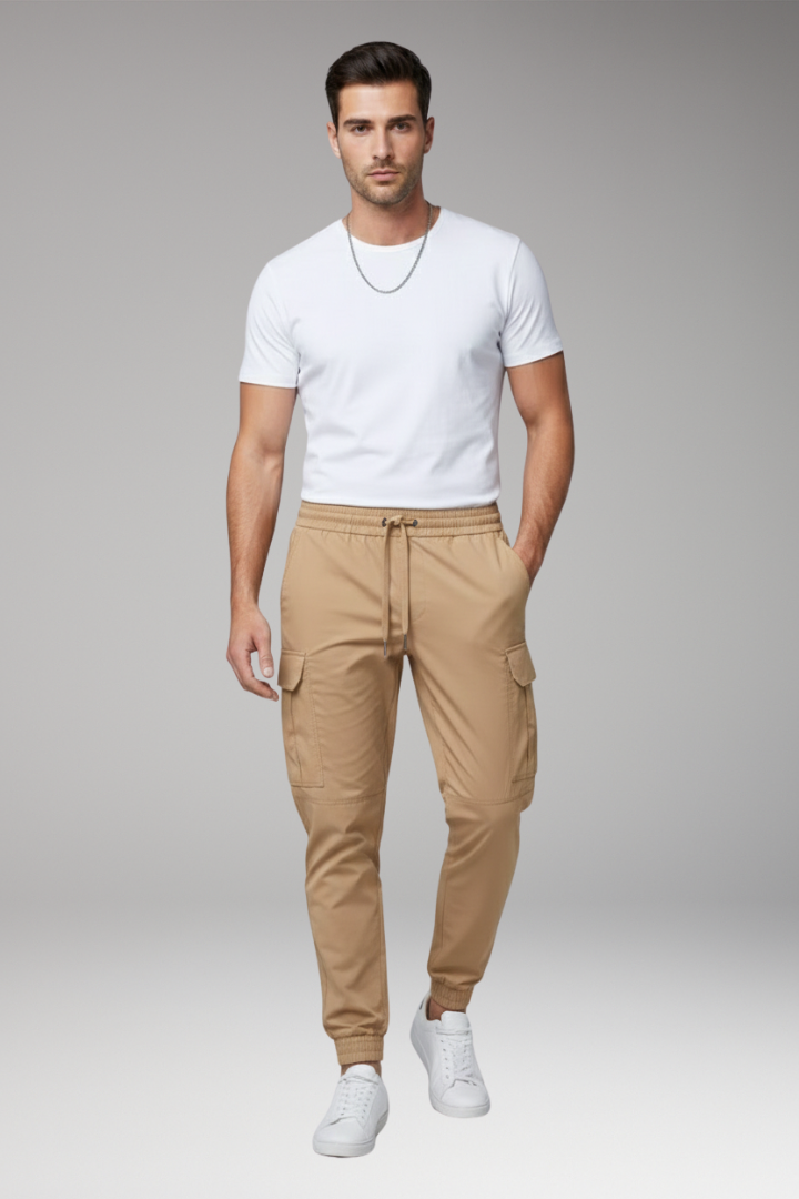 Men's Cargo Jogger Pants Elastic Drawstring Black