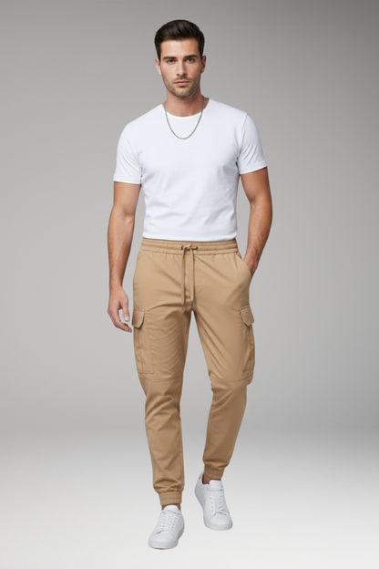 Men's Cargo Jogger Pants Elastic Drawstring Black