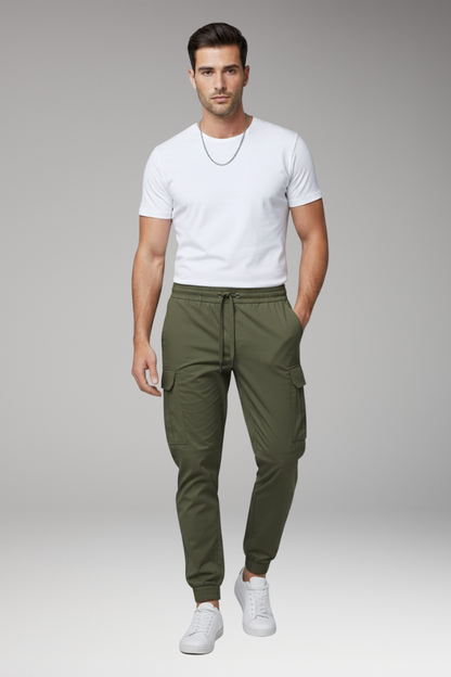 Men's Cargo Jogger Pants Elastic Drawstring Black