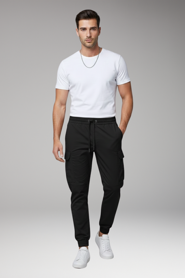 Men's Cargo Jogger Pants Elastic Drawstring Black