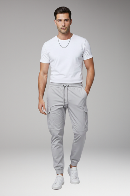 Men's Cargo Jogger Pants Elastic Drawstring Black