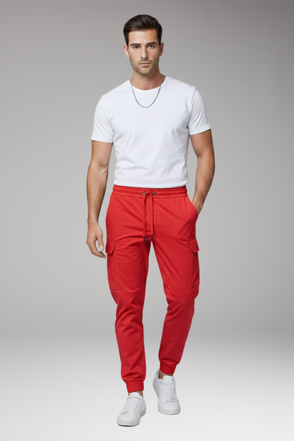 Men's Cargo Jogger Pants Elastic Drawstring Black