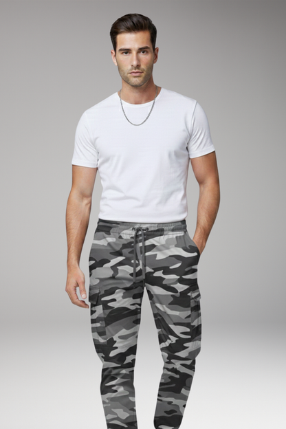 Men's Cargo Jogger Pants Elastic Drawstring Black