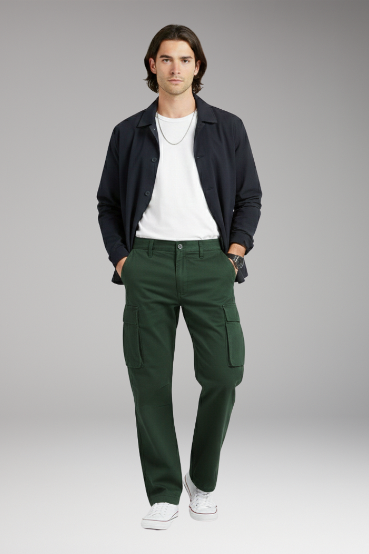 Men's Wide Leg Cargo Pants with Pocket Design